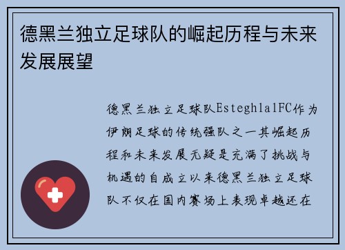 德黑兰独立足球队的崛起历程与未来发展展望