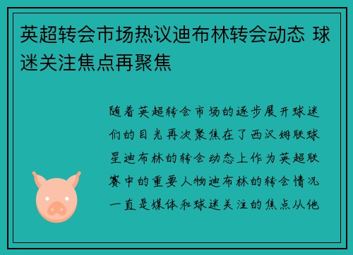 英超转会市场热议迪布林转会动态 球迷关注焦点再聚焦